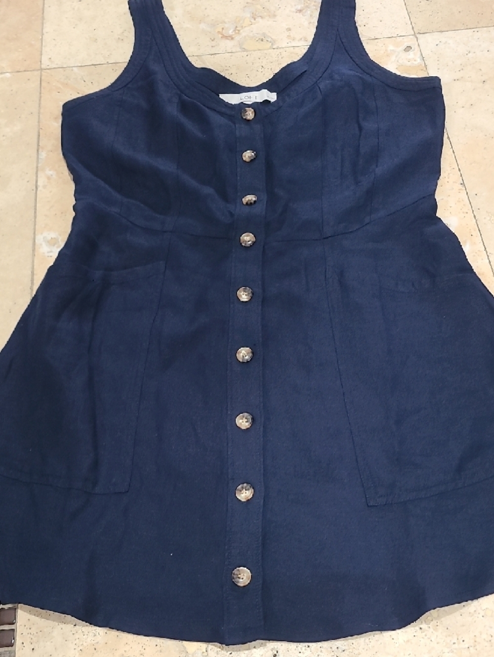 LOFT Navy Button-Front Mini Dress - Picture 5 of 8